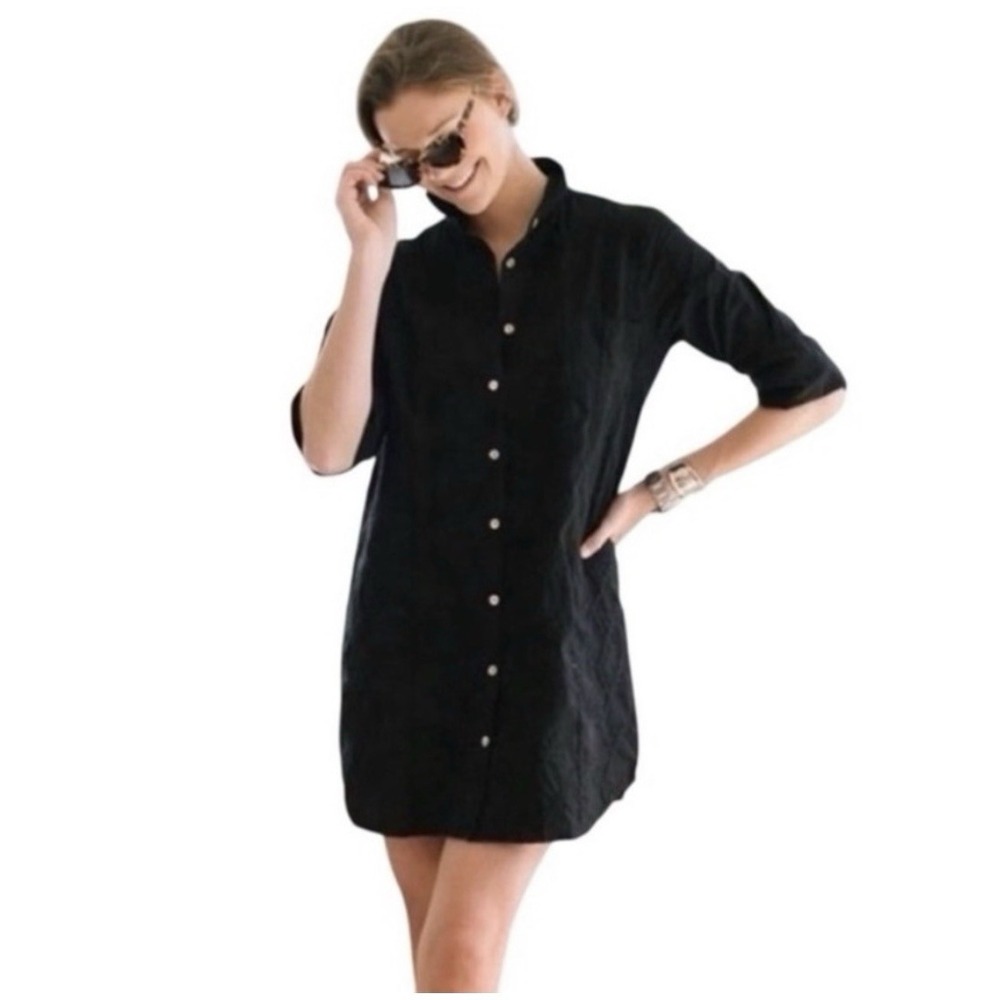 NEW Julia Amory Black Embroidered Long Sleeve The Swizzle Button Up Dress Medium